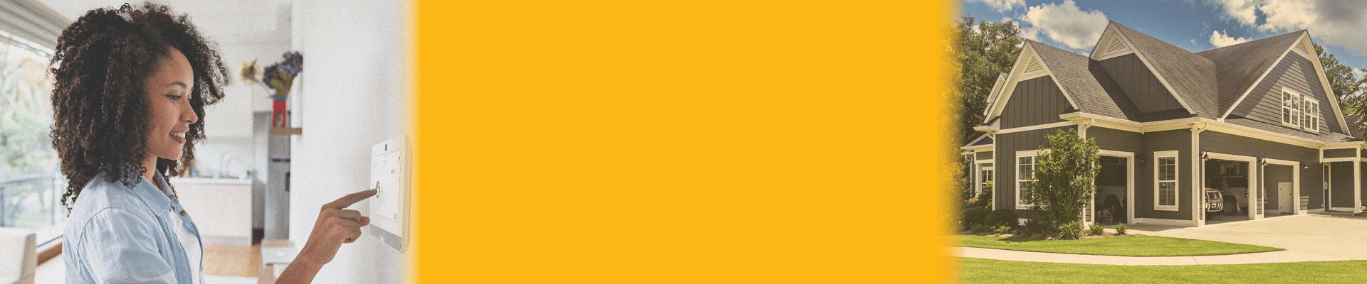 Woman arming her security system within her beautiful suburban home with garage doors open appearing as an easy target for a burglary